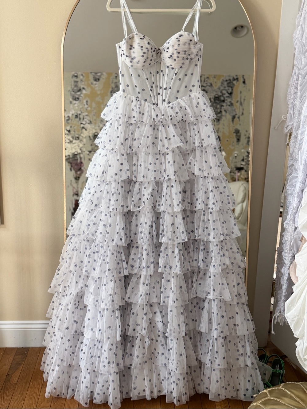 NWT Jovani PROM Polkadot Ruffle Dress ~ Size 4, NOT YET AVAILABLE IN STORES